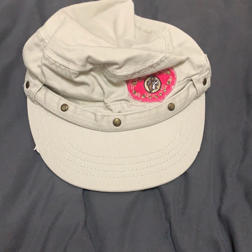Khaki Studded Buccee’s Hat with Pink Heart Patch